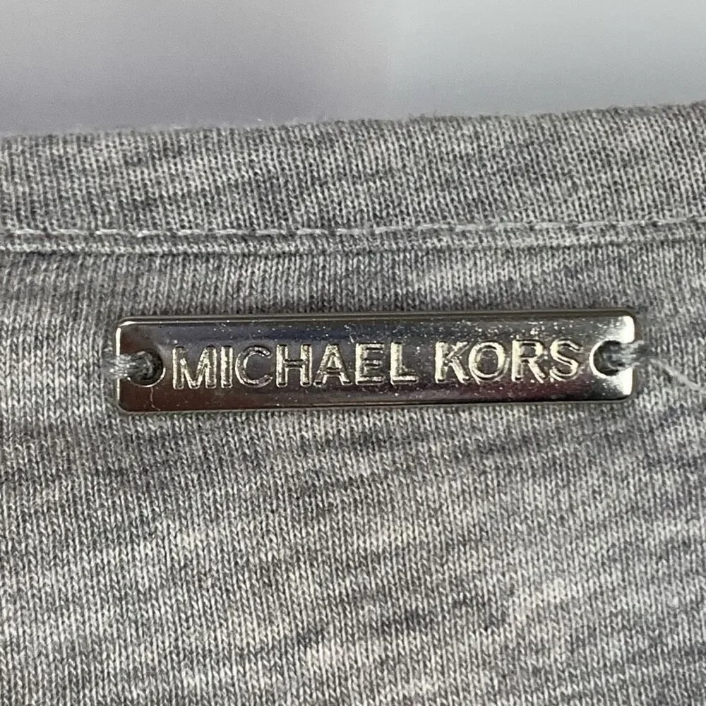 Michael Kors Women's Gray MK Crystal Logo Bling Long Sleeve T-Shirt Size XL
